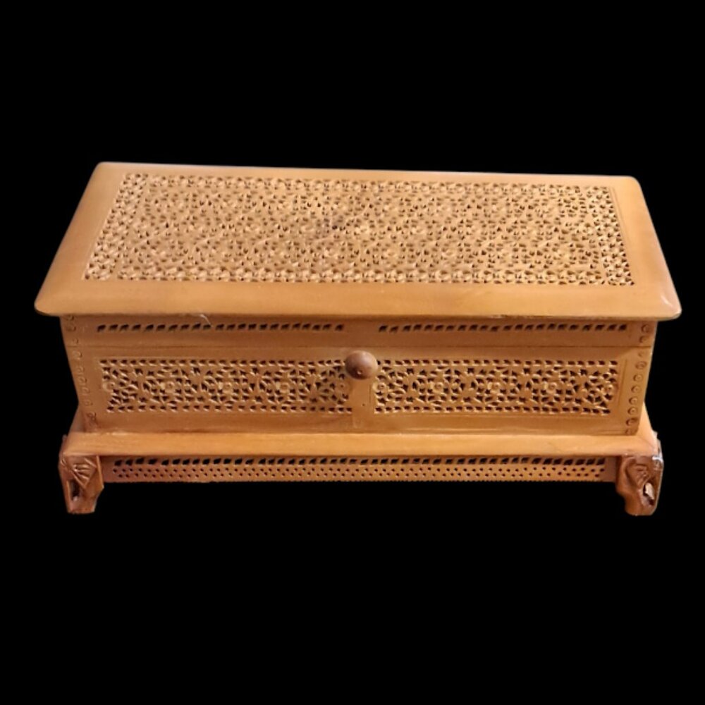 Wooden Intricate Hand-Carved Openwork Jewelry/Trinket Box